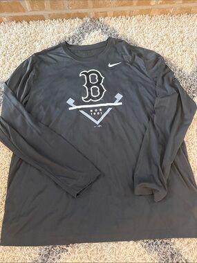 XXL - Nike Dark Gray Long-Sleeve Boston Red Sox Dry Fit Tee